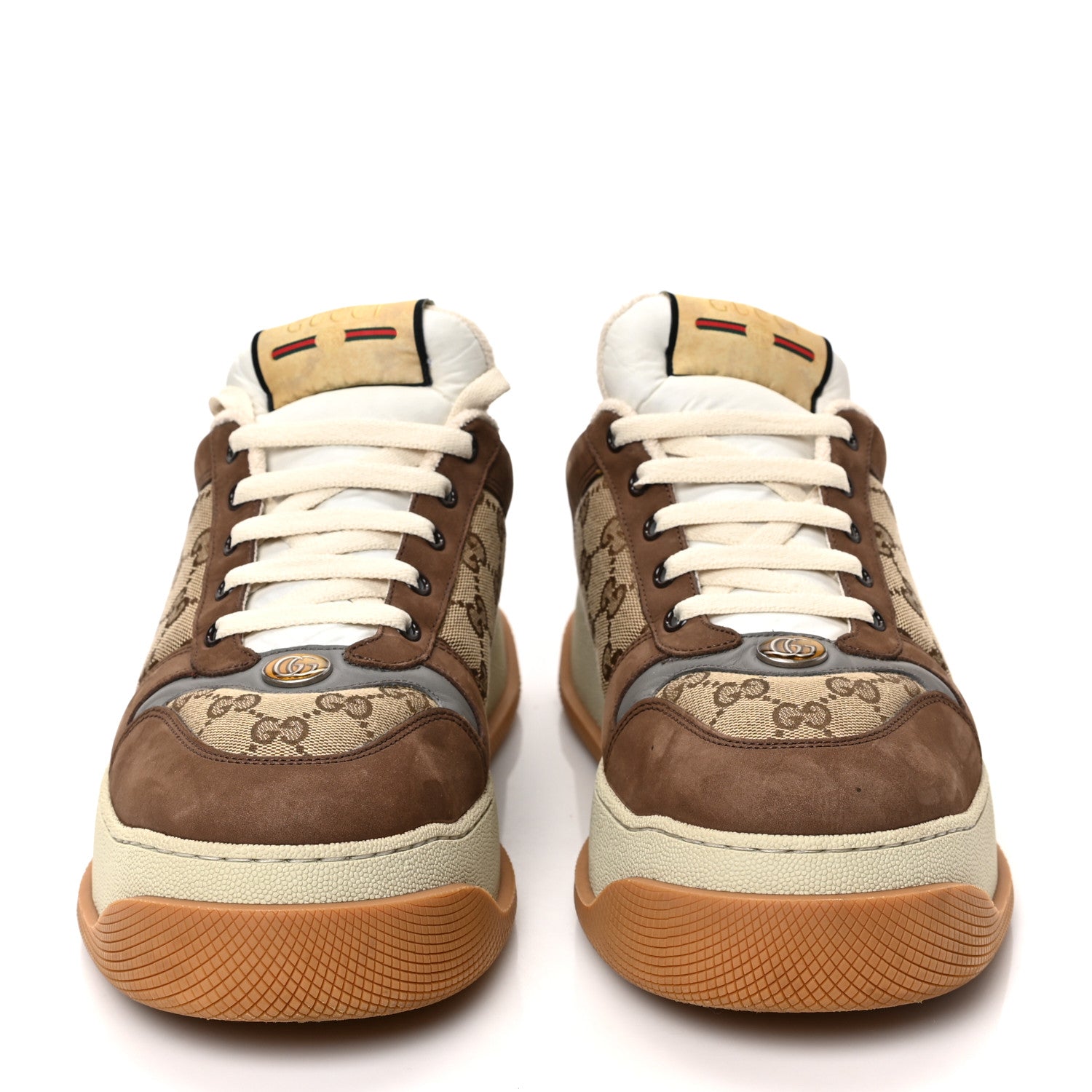 Gucci Monogram Nubuck Miro Soft Calfskin Mens Screener 50mm Sneakers 10.5 Beige Ebony New Acero Dusty Grey Mystic White 2 of 9