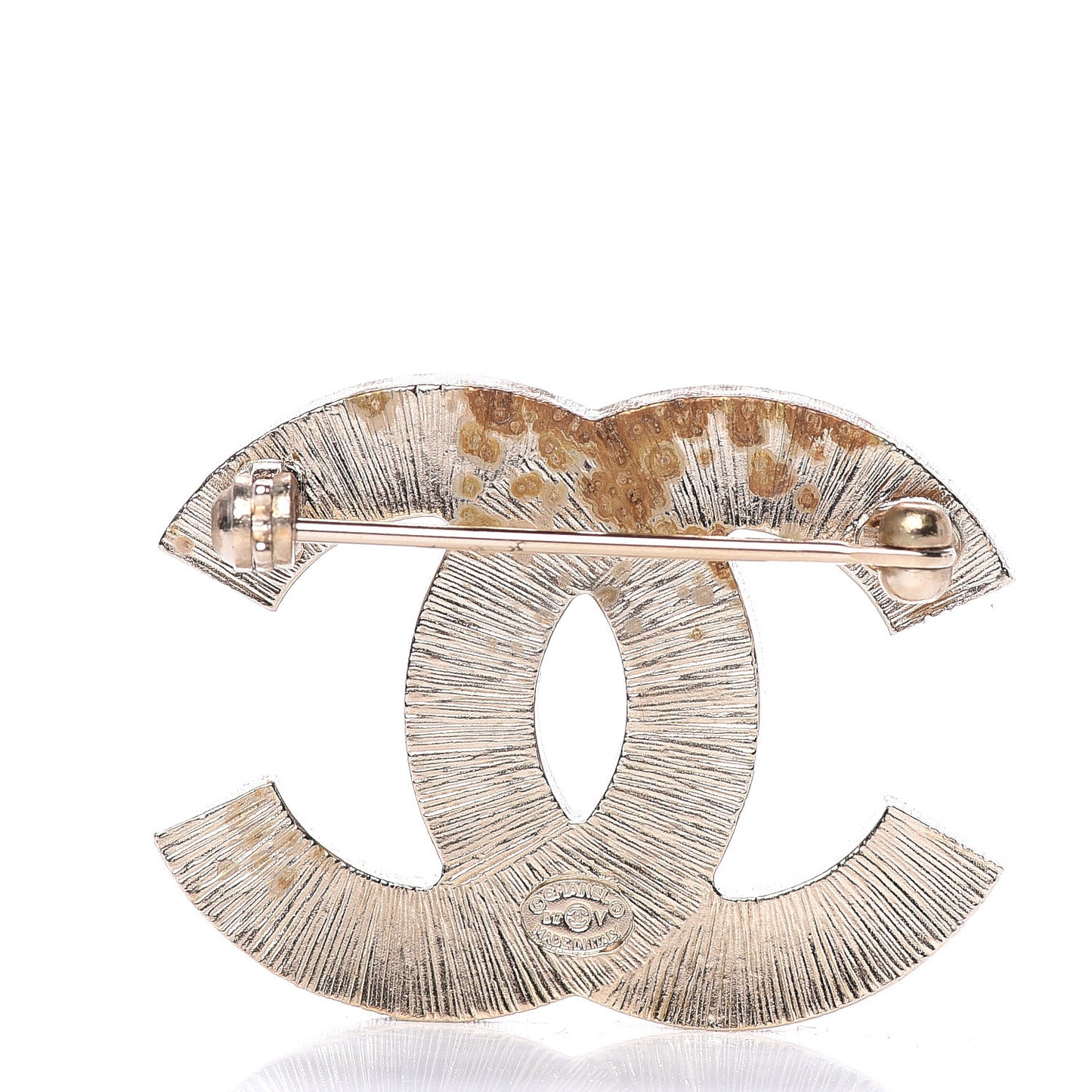 Metal Quilted CC Brooch Silver Gold