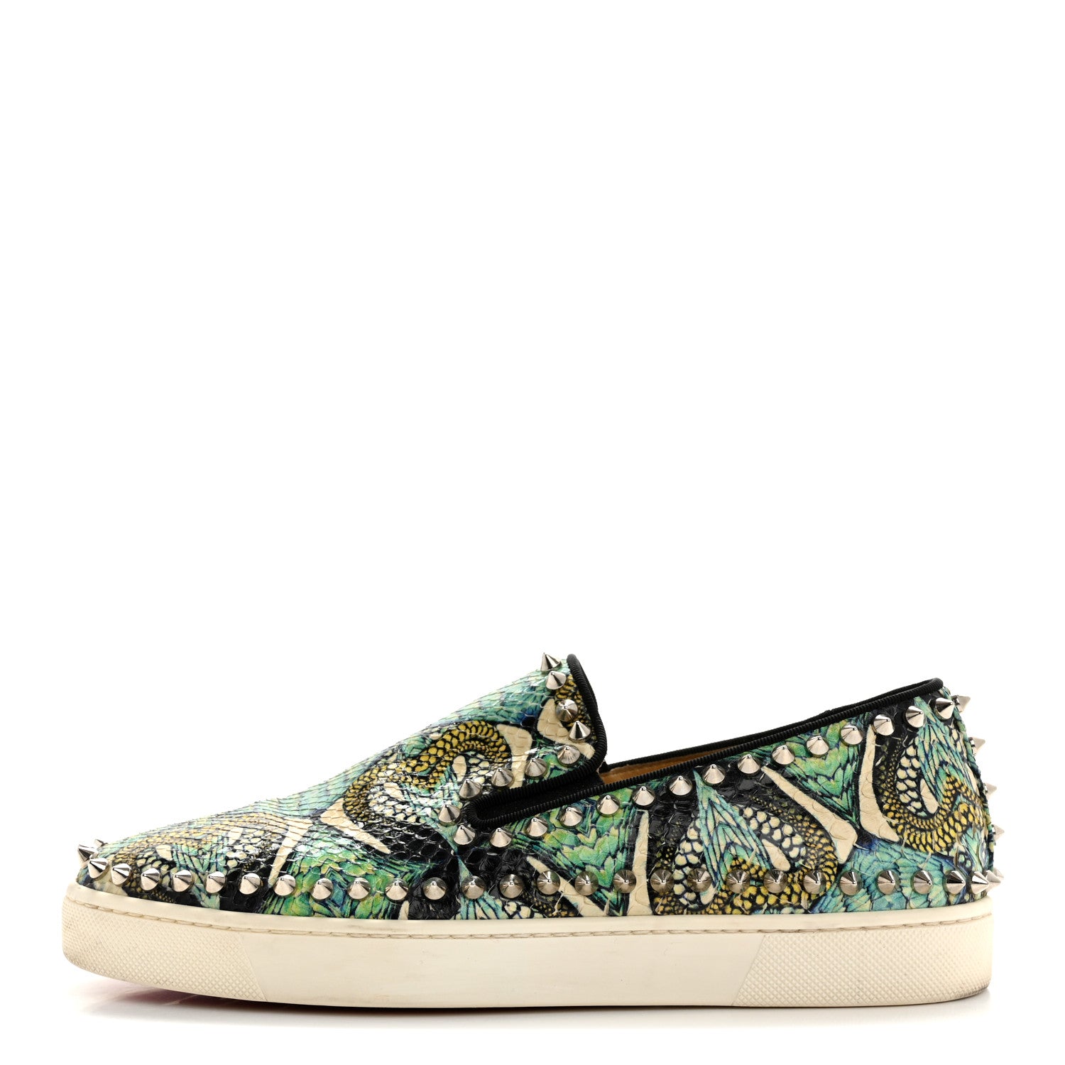 Christian Louboutin Snakeskin Spikes Pik Boat Flats 38 Multicolor