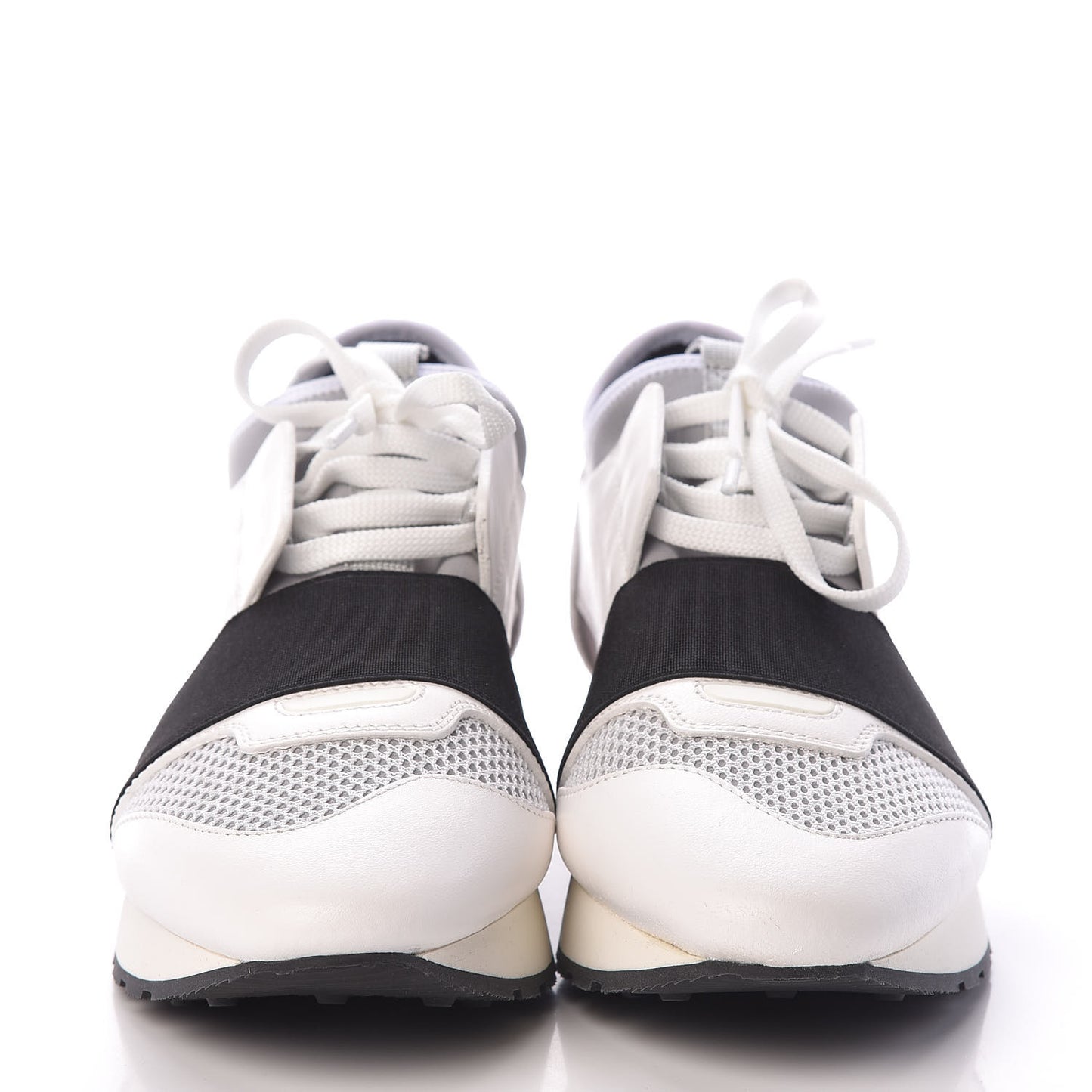 Mesh Calfskin Neoprene Suede Womens Race Runner Sneakers 37 White Black Gris