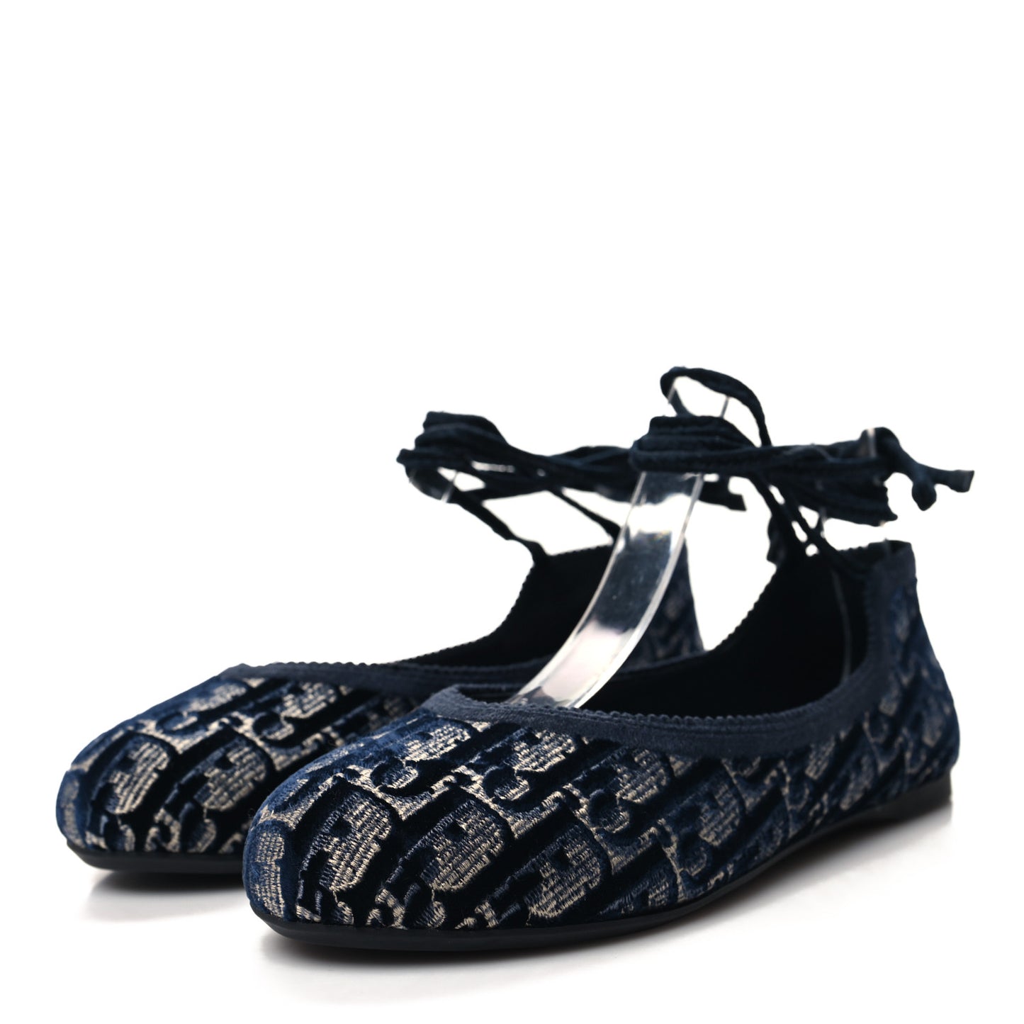 Velvet Oblique Poeme Laced Ballerina Flats 36.5 Blue