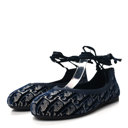 Christian Dior Velvet Oblique Poeme Laced Ballerina Flats 36.5 Blue 3 of 9