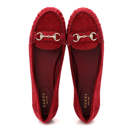 Gucci Suede Micro GG Horsebit Womens Kensington Moccasin Loafers 37 Rosso Ancora 2 of 10