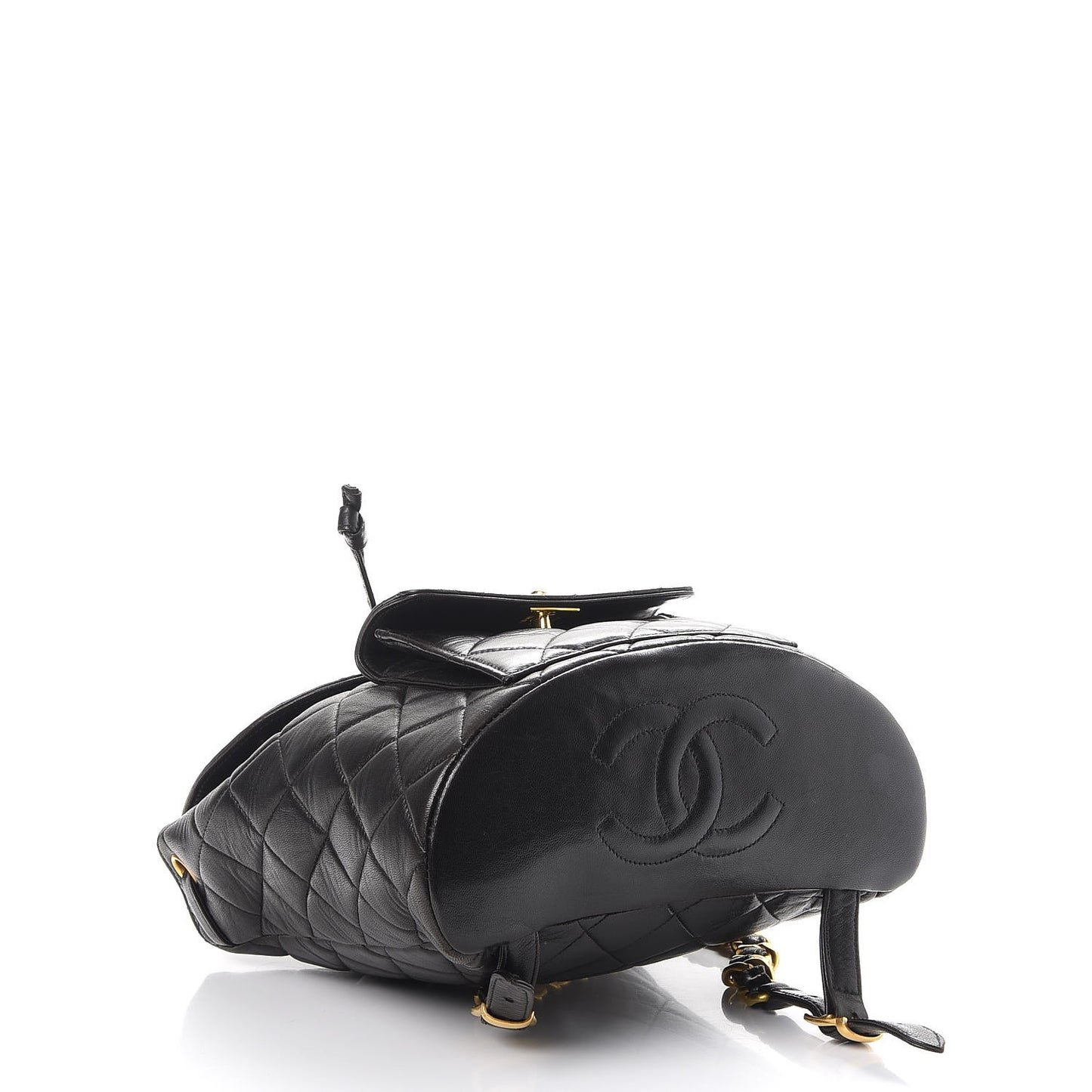 Lambskin Quilted Drawstring Backpack Black