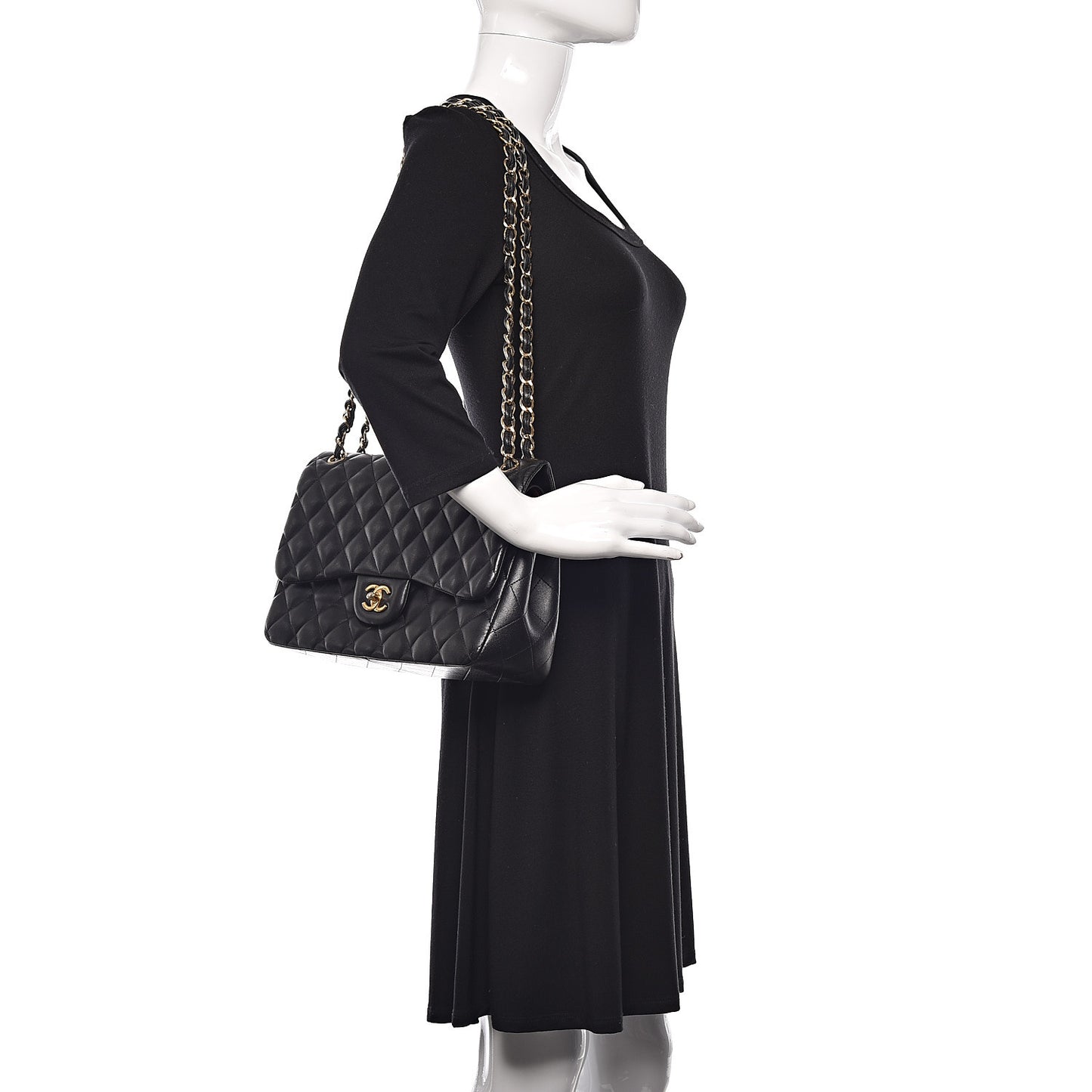 Lambskin Quilted Jumbo Double Flap Black