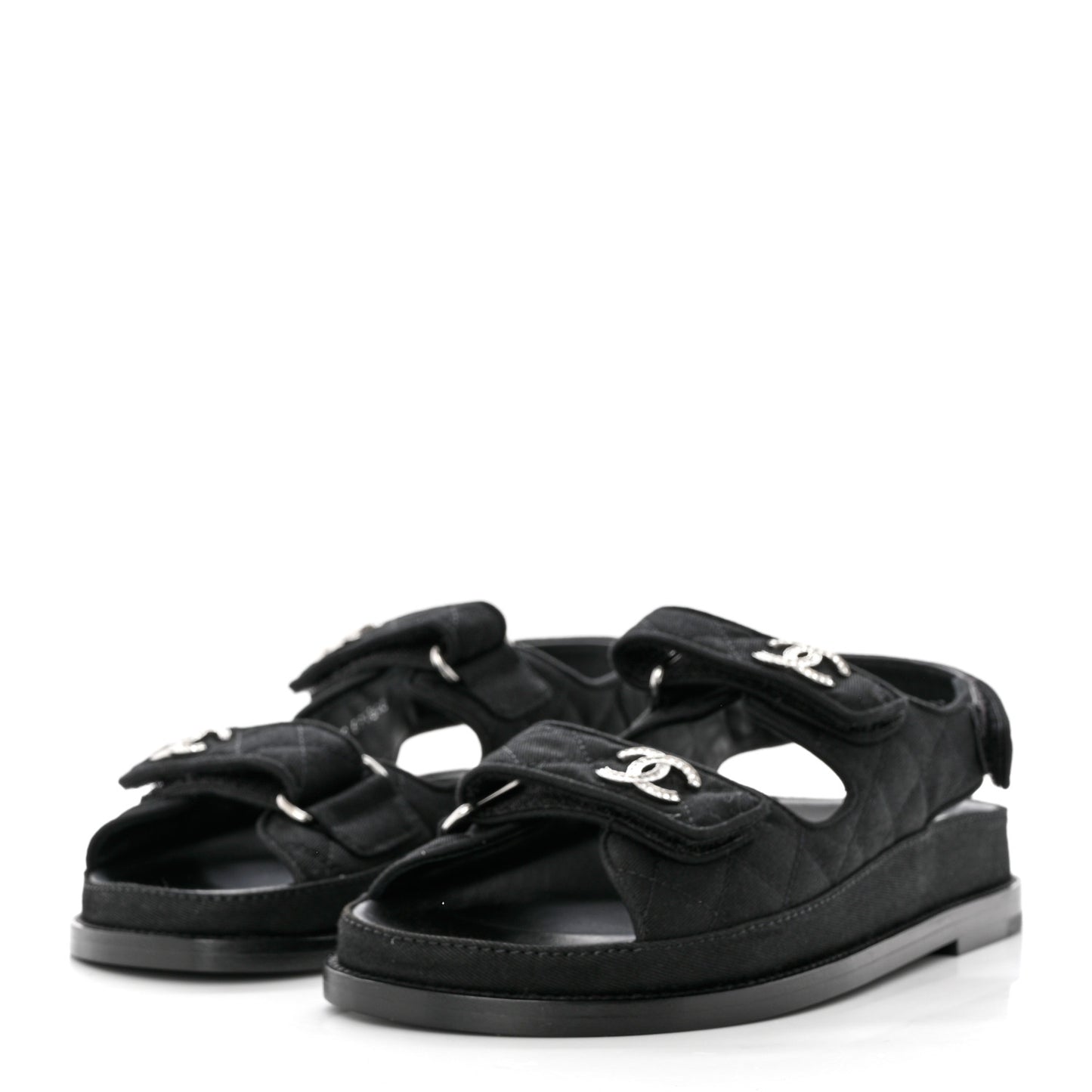 Suede Calfskin Glitter Crystal Velcro Dad Sandals 36 Black
