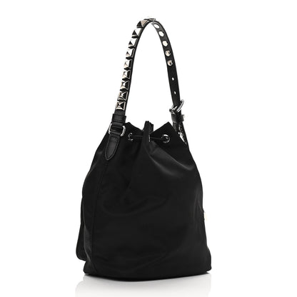 Prada Tessuto Nylon Studded New Vela Mini Bucket Crossbody Bag Black 2 of 9