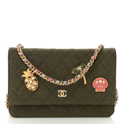Chanel Canvas Quilted Coco Cuba Charms Wallet on Chain WOC Khaki 1 of 11