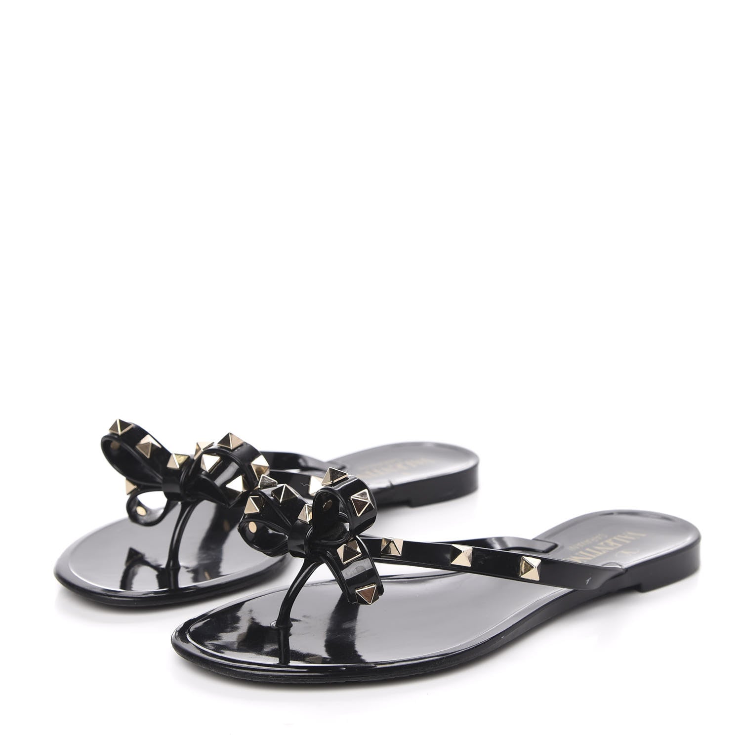Valentino Garavani PVC Jelly Rockstud Bow Thong Sandals 37 Black 3 of 7