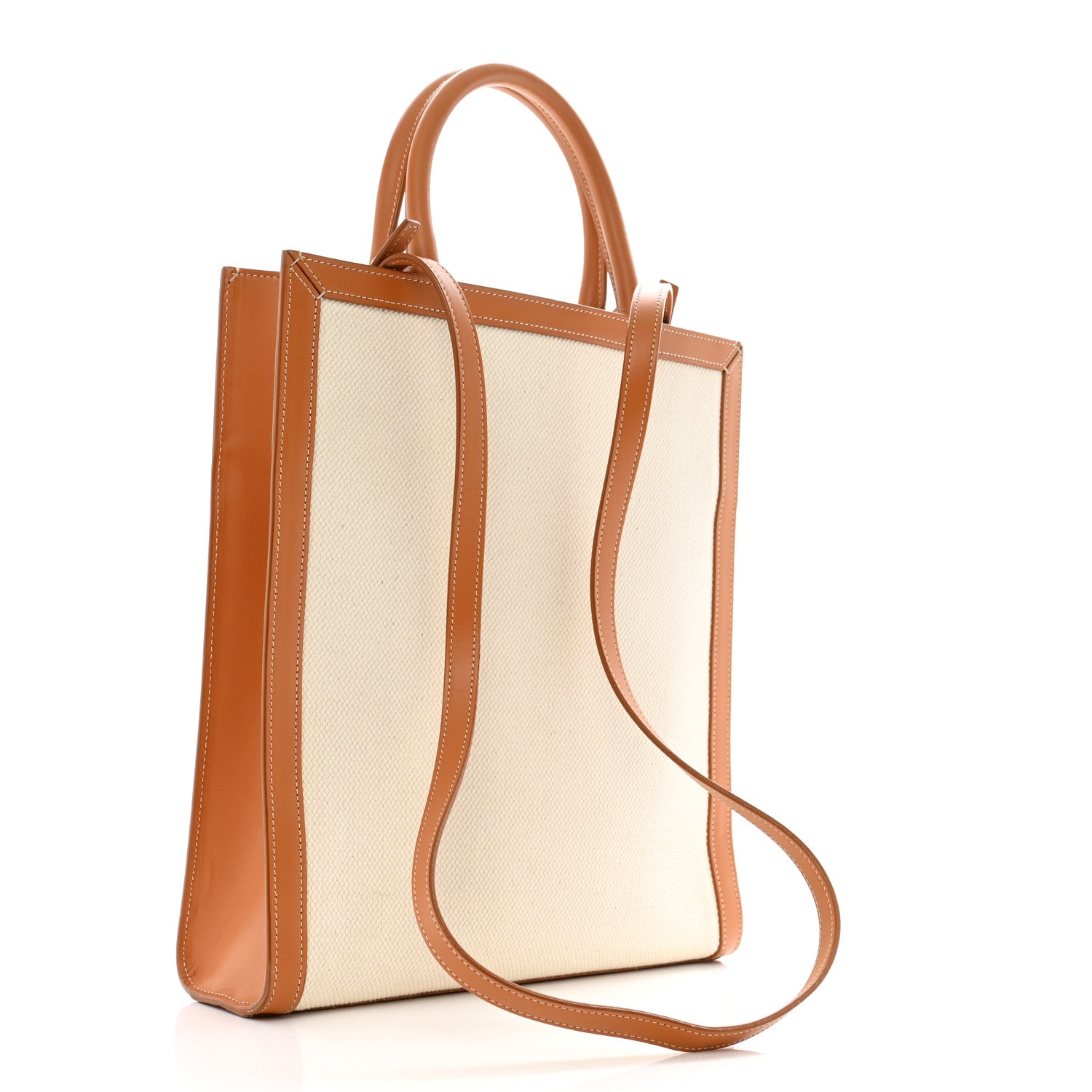 Celine Canvas Calfskin Logo Print Small Vertical Cabas Natural Tan 3 of 14