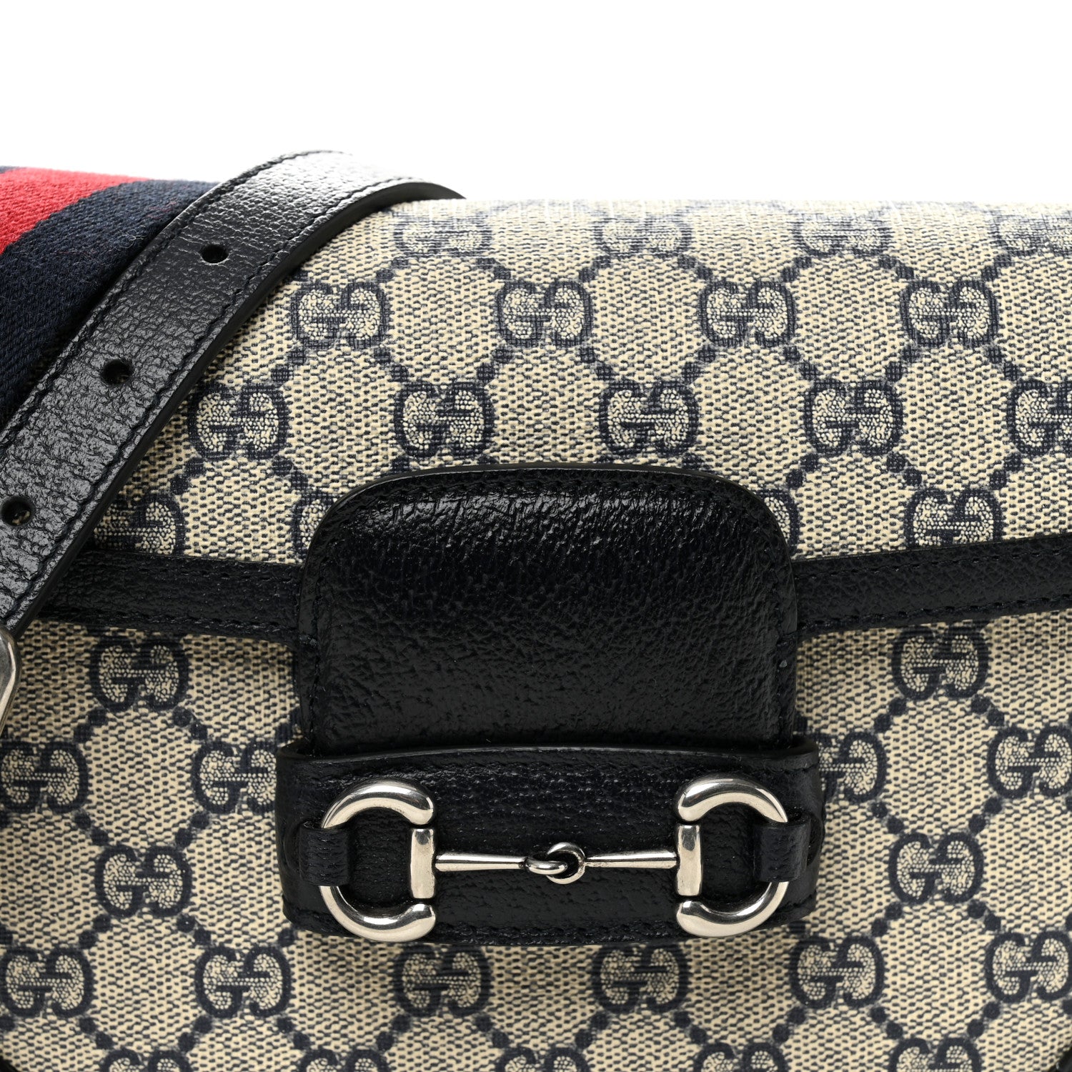 Gucci GG Supreme Monogram Textured Dollar Calfskin Web Mini Horsebit 1955 Shoulder Bag Beige Blue 7 of 10