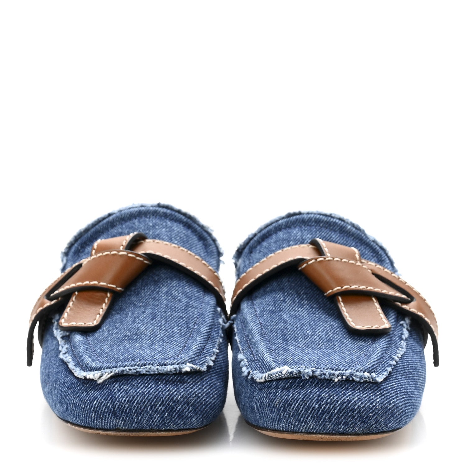 Loewe Washed Denim Calfskin Gate Mule Sandals 38 Blue Tan 3 of 9