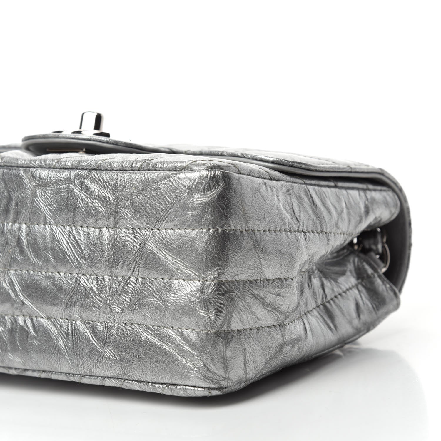 Chanel Metallic Patent Crumpled Calfskin Chevron Quilted Mini Square Flap Silver 7 of 12