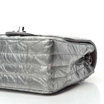 Chanel Metallic Patent Crumpled Calfskin Chevron Quilted Mini Square Flap Silver 7 of 12
