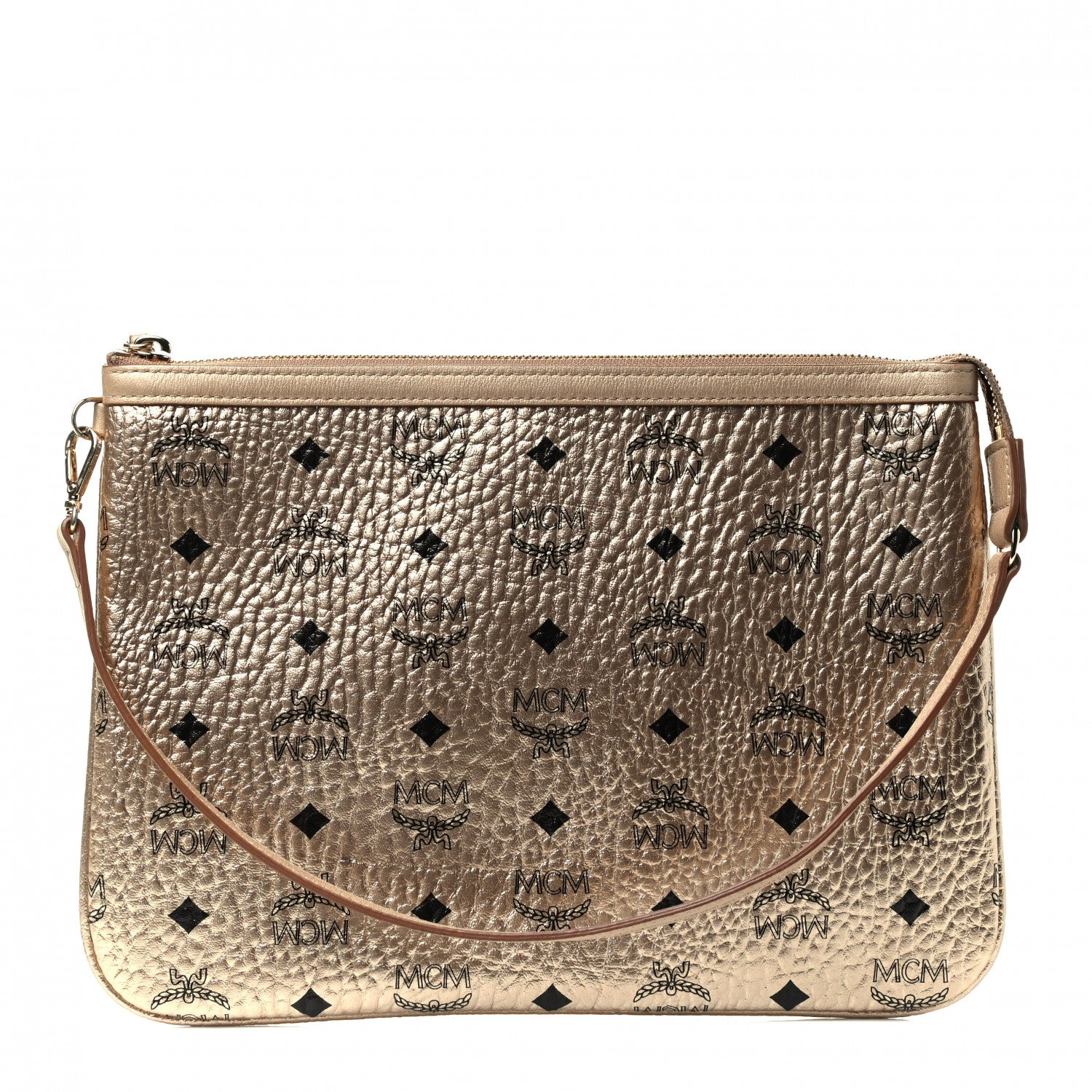 MCM Metallic Visetos Liz Shopper Tote Pouch Gold 1 of 4