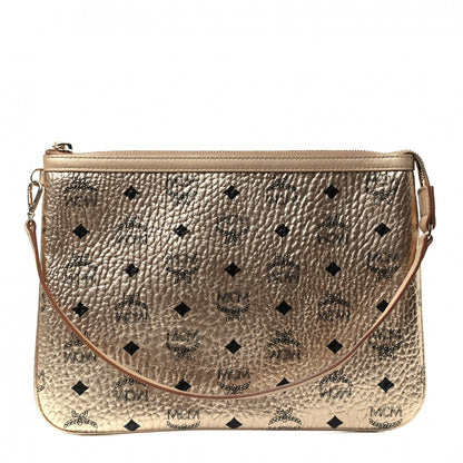 MCM Metallic Visetos Liz Shopper Tote Pouch Gold 1 of 4