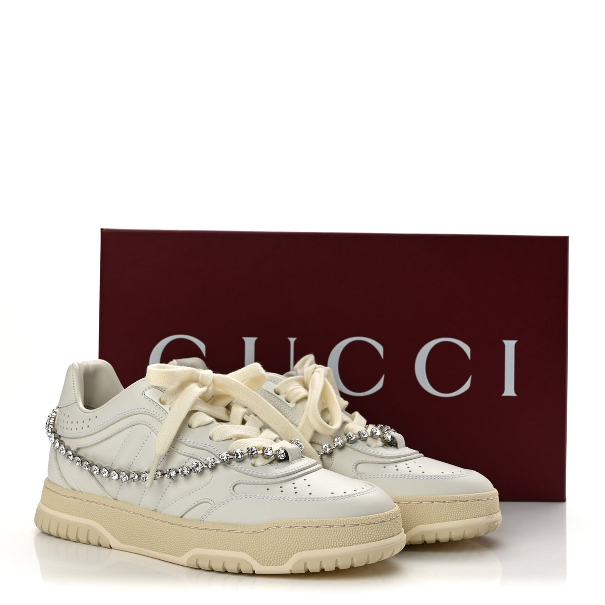 Gucci Calfskin Womens Re-Web Removable Crystal Sneakers 36 White 10 of 10