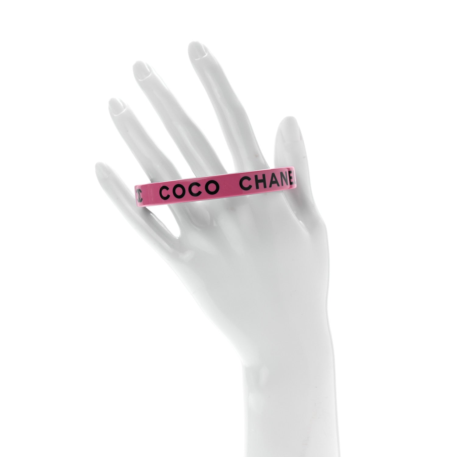 Chanel Resin Logo Bangle Bracelet Pink Black 2 of 4