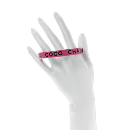 Chanel Resin Logo Bangle Bracelet Pink Black 2 of 4