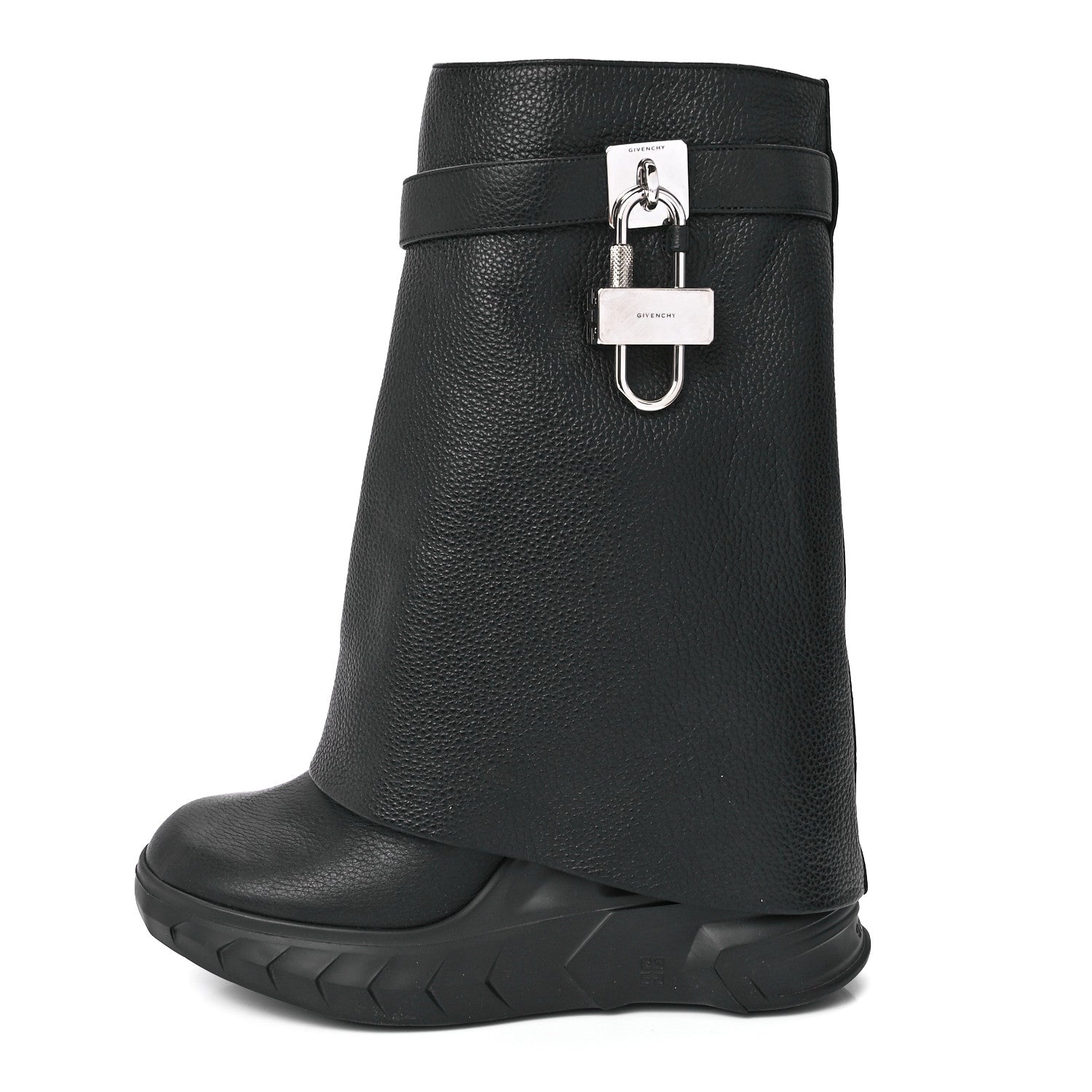 Givenchy Grained Calfskin Shark Lock Biker Ankle Boots 38 Black 1 of 10