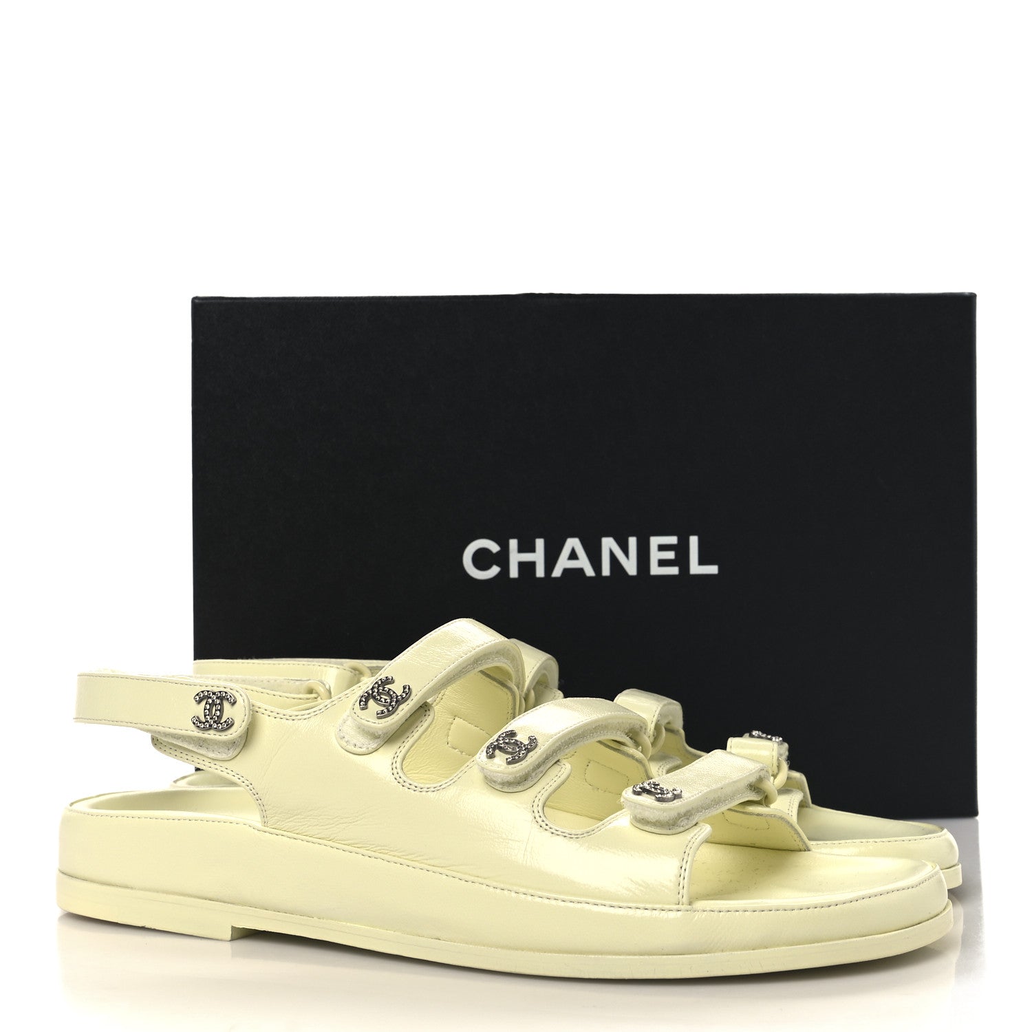 Chanel Lambskin Crystal CC Velcro Dad Sandals 39.5 Light Yellow 10 of 10