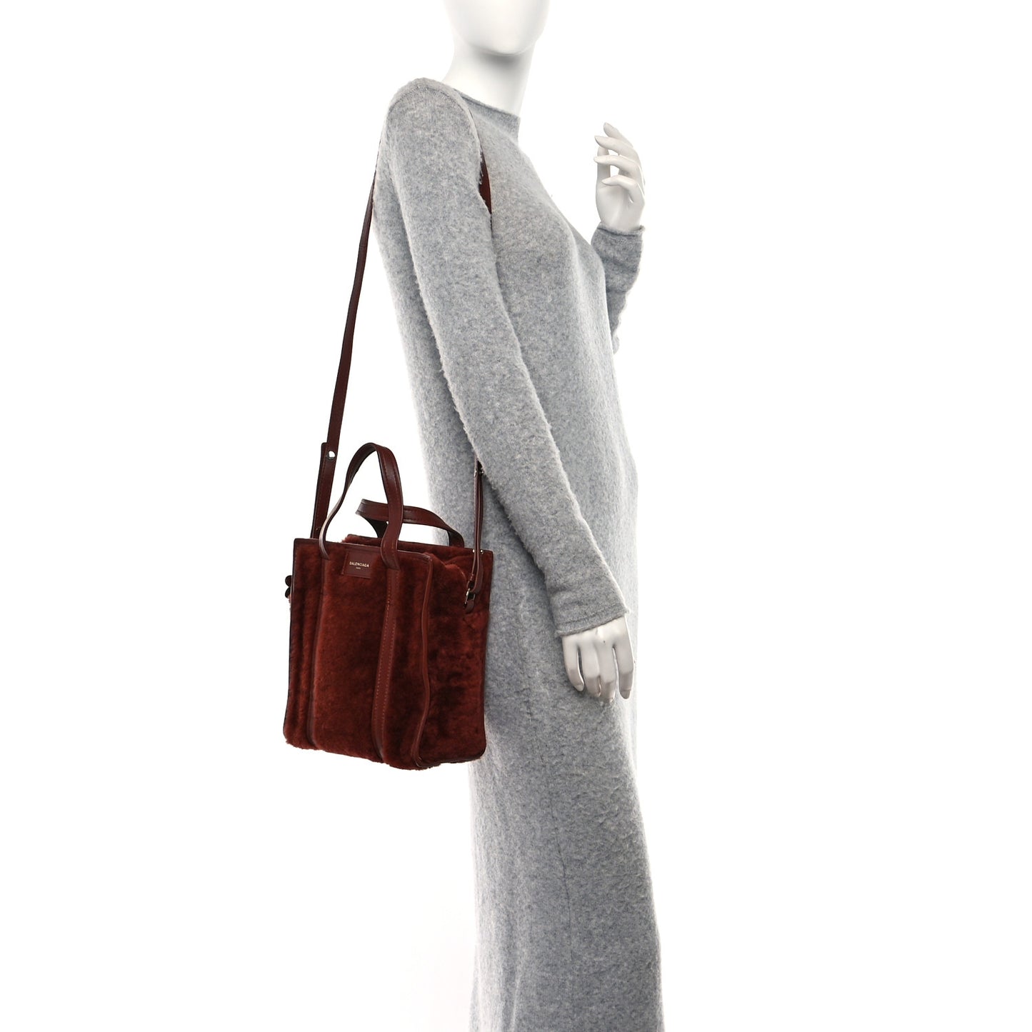 Shearling XS Bazar Shopper Tote Burgundy