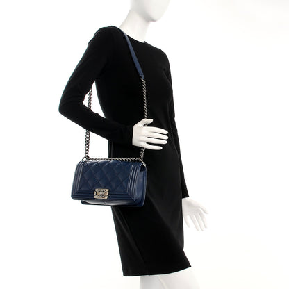Chanel Calfskin Double Stitch Medium Boy Flap Navy Blue 2 of 7