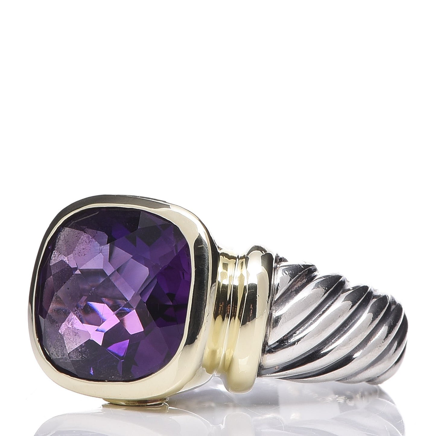 Sterling Silver 14K Yellow Gold Amethyst Noblesse Ring 53 6.5