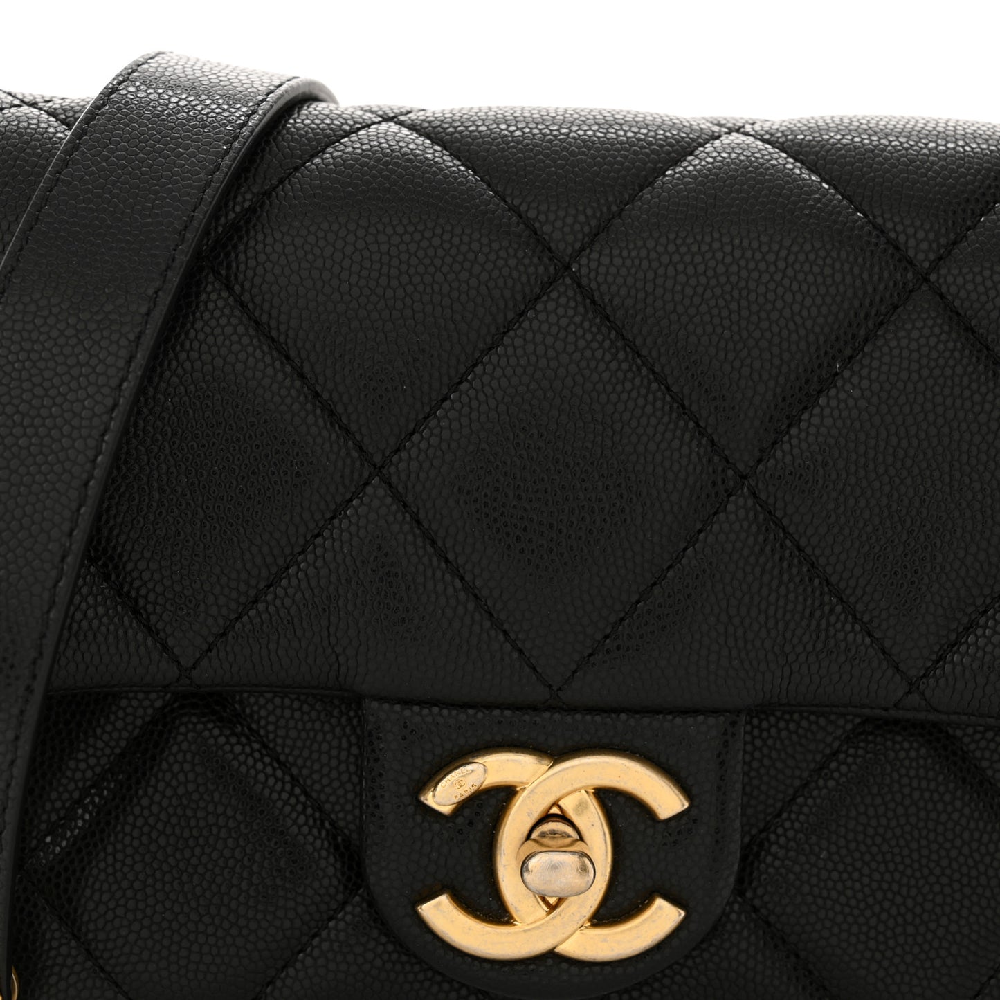 Caviar Quilted Mini Twist Your Buttons Flap Black