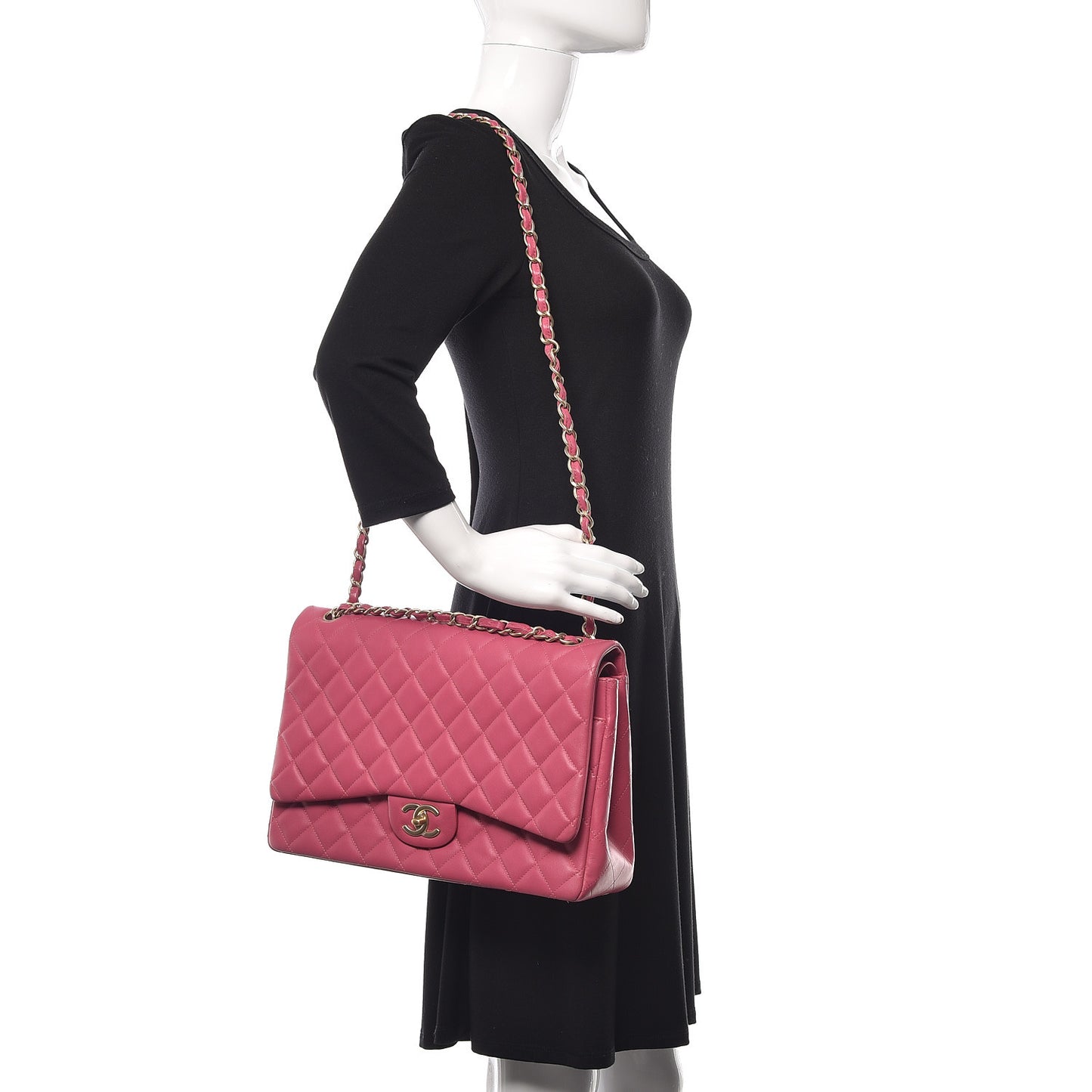 Lambskin Quilted Maxi Double Flap Dark Pink