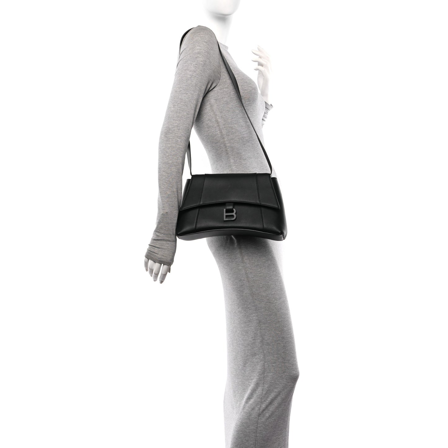 Semi Shiny Smooth Calfskin Monochrome Small Downtown Shoulder Bag Black
