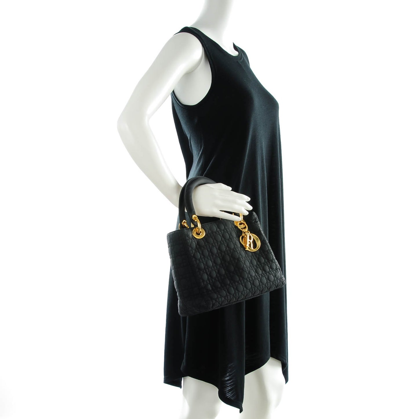Nylon Cannage Medium Lady Dior Black
