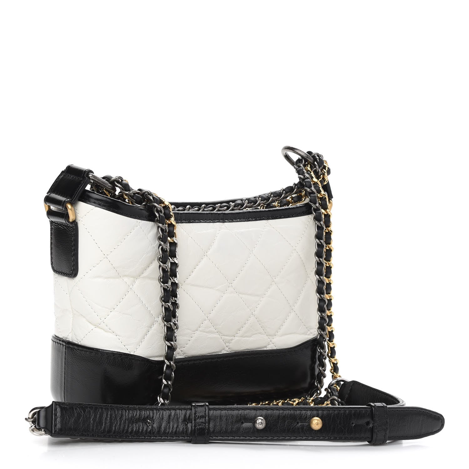 Chanel Aged Calfskin Quilted Small Gabrielle Hobo Black White 3 of 9