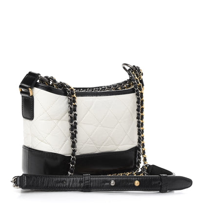 Chanel Aged Calfskin Quilted Small Gabrielle Hobo Black White 3 of 9