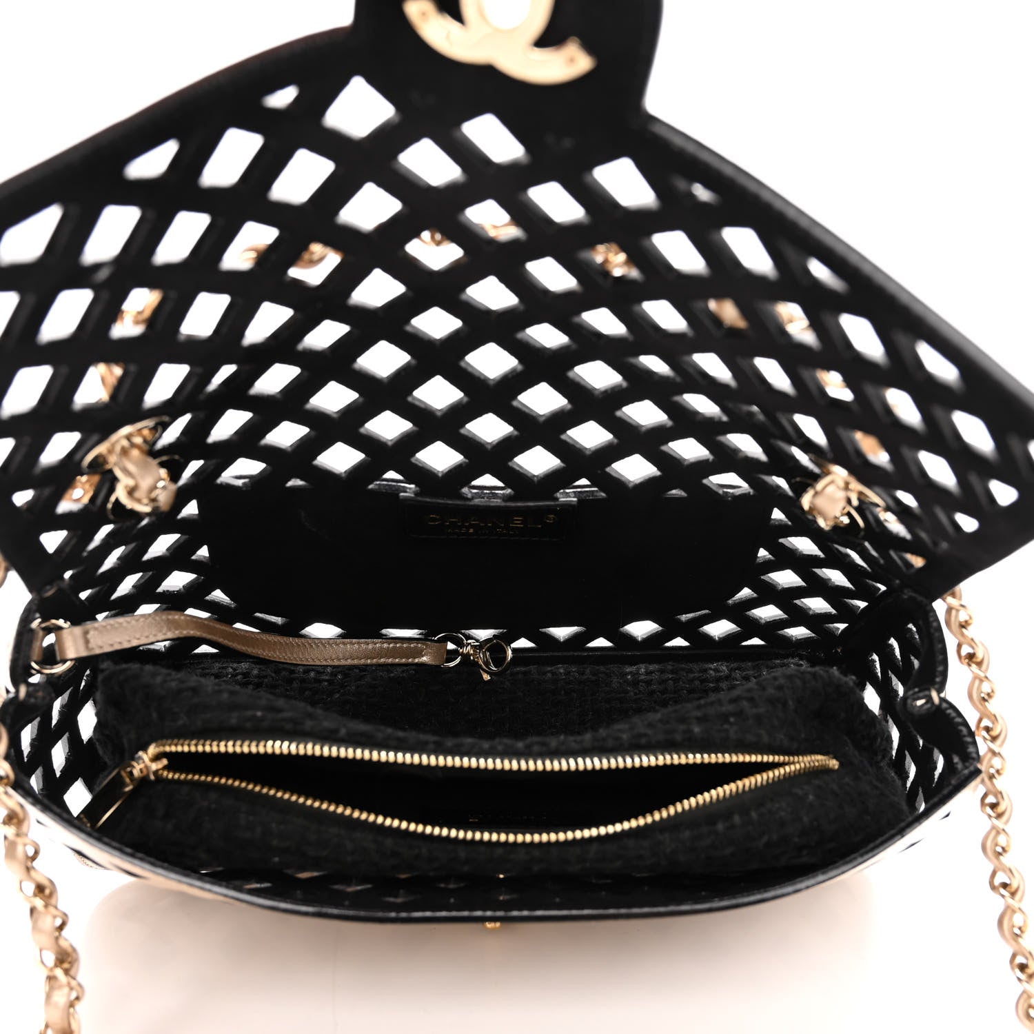 Chanel Metallic Lambskin Sea Through Flap Gold Black 6 of 12