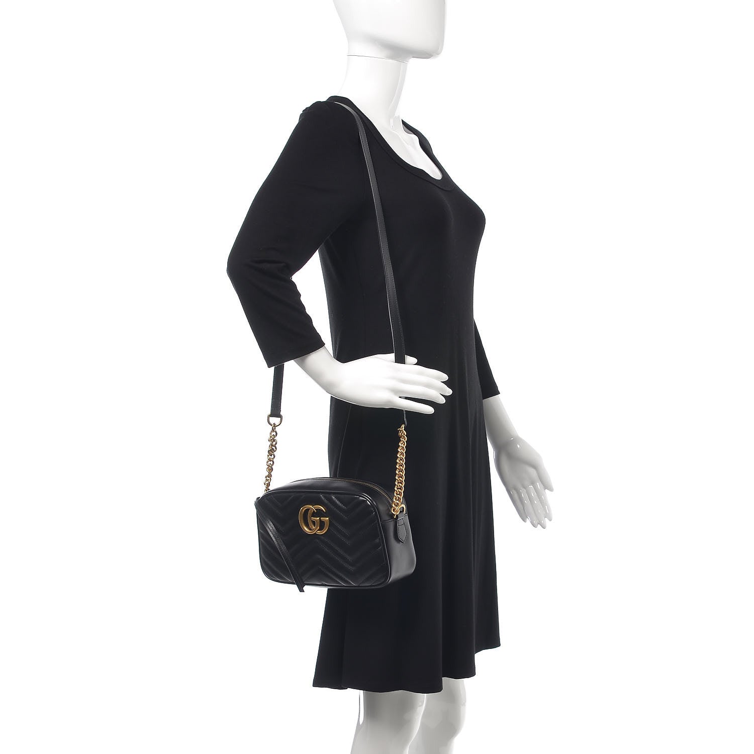 Gucci Calfskin Matelasse Small GG Marmont Chain Shoulder Bag Black 2 of 8