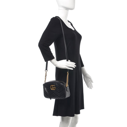Gucci Calfskin Matelasse Small GG Marmont Chain Shoulder Bag Black 2 of 8
