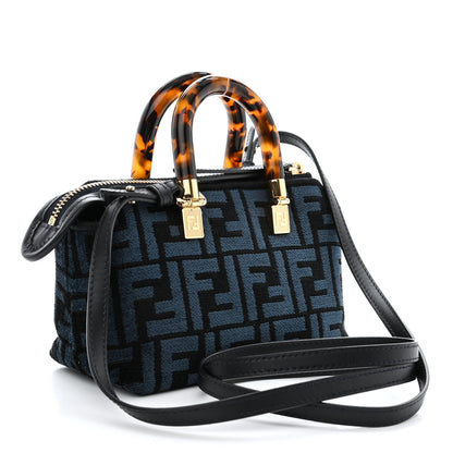 Fendi Chenille Vitello King Plexiglass FF Mini By The Way Top Handle Boston Bag Blue Black 3 of 10