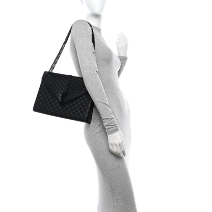 Saint Laurent Grain De Poudre Textured Mixed Matelasse Large Triquilt Monogram Monochrome Satchel Black 3 of 12