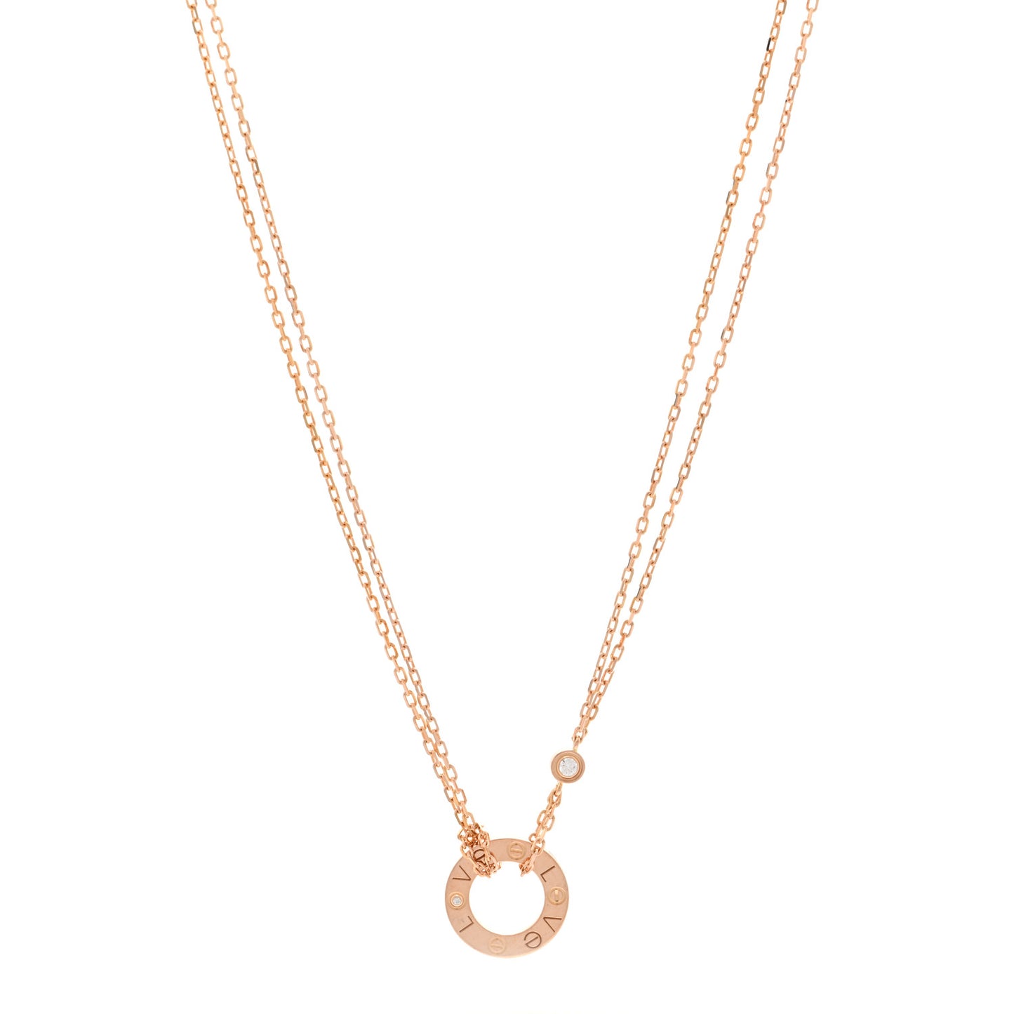 18K Pink Gold 2 Diamond LOVE Necklace