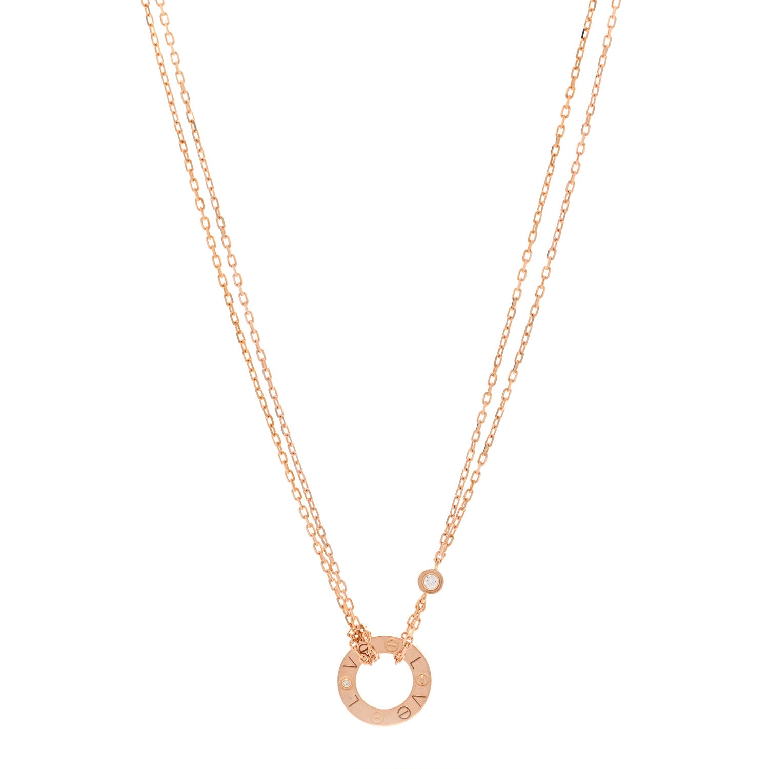 Cartier 18K Pink Gold 2 Diamond LOVE Necklace 1 of 5