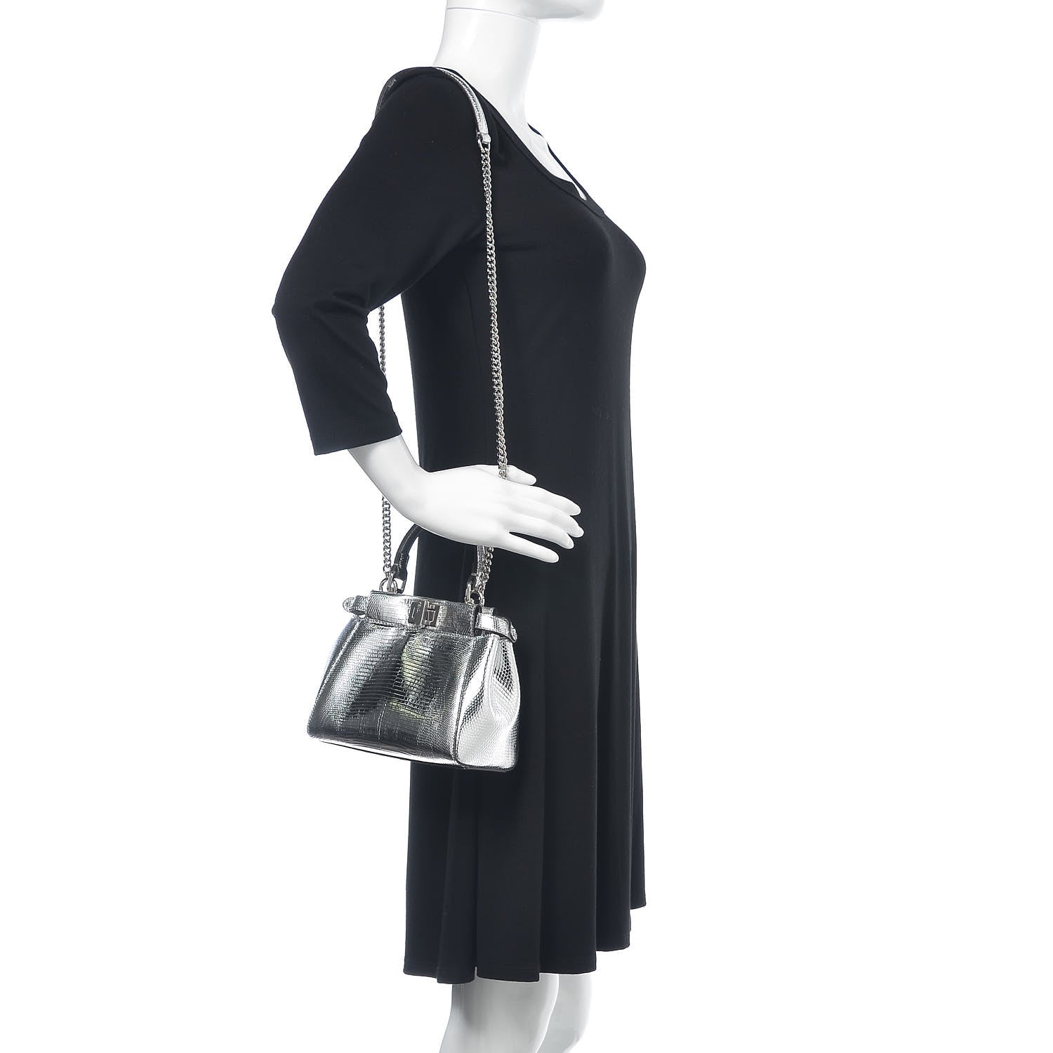 Fendi Metallic Lizard XS Peekaboo Iconic Satchel Silver 2 of 8