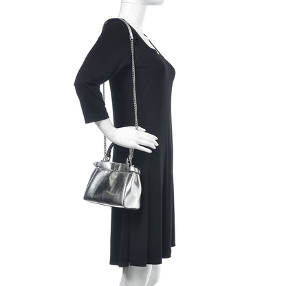 Fendi Metallic Lizard XS Peekaboo Iconic Satchel Silver 2 of 8