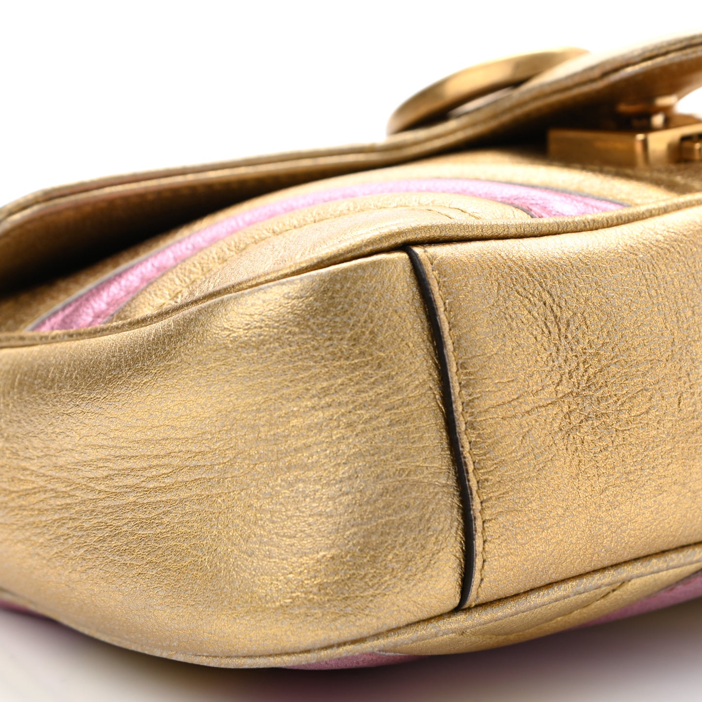 Metallic Calfskin Matelasse Mini GG Marmont Shoulder Bag Gold Pink