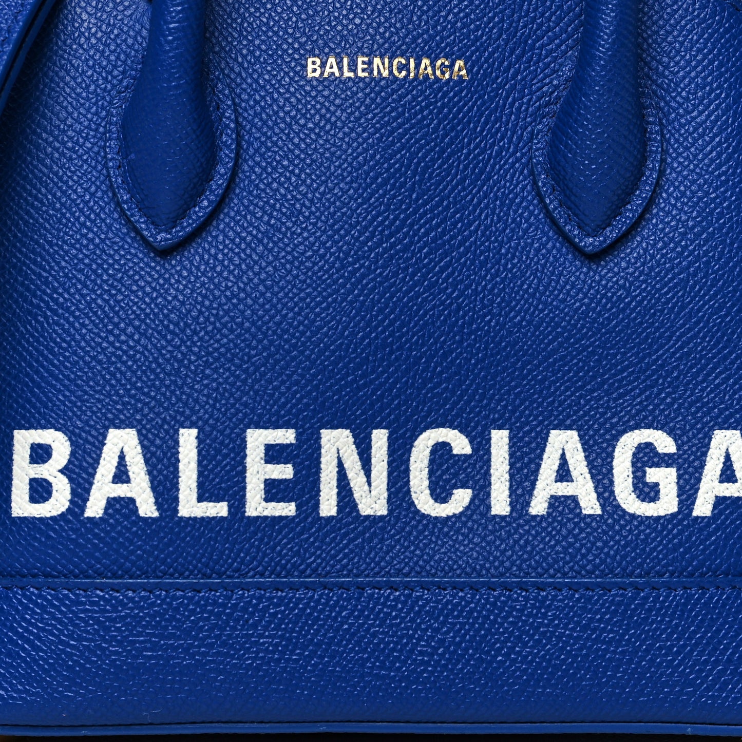 Signature Grained Calfskin Logo XXS Ville Top Handle Bag Bleu Roi White