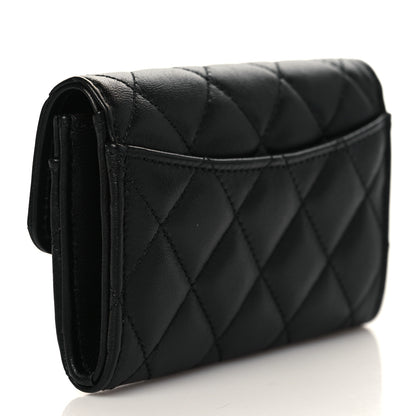 Chanel Lambskin Quilted Flap Card Holder Wallet Black 3 of 9