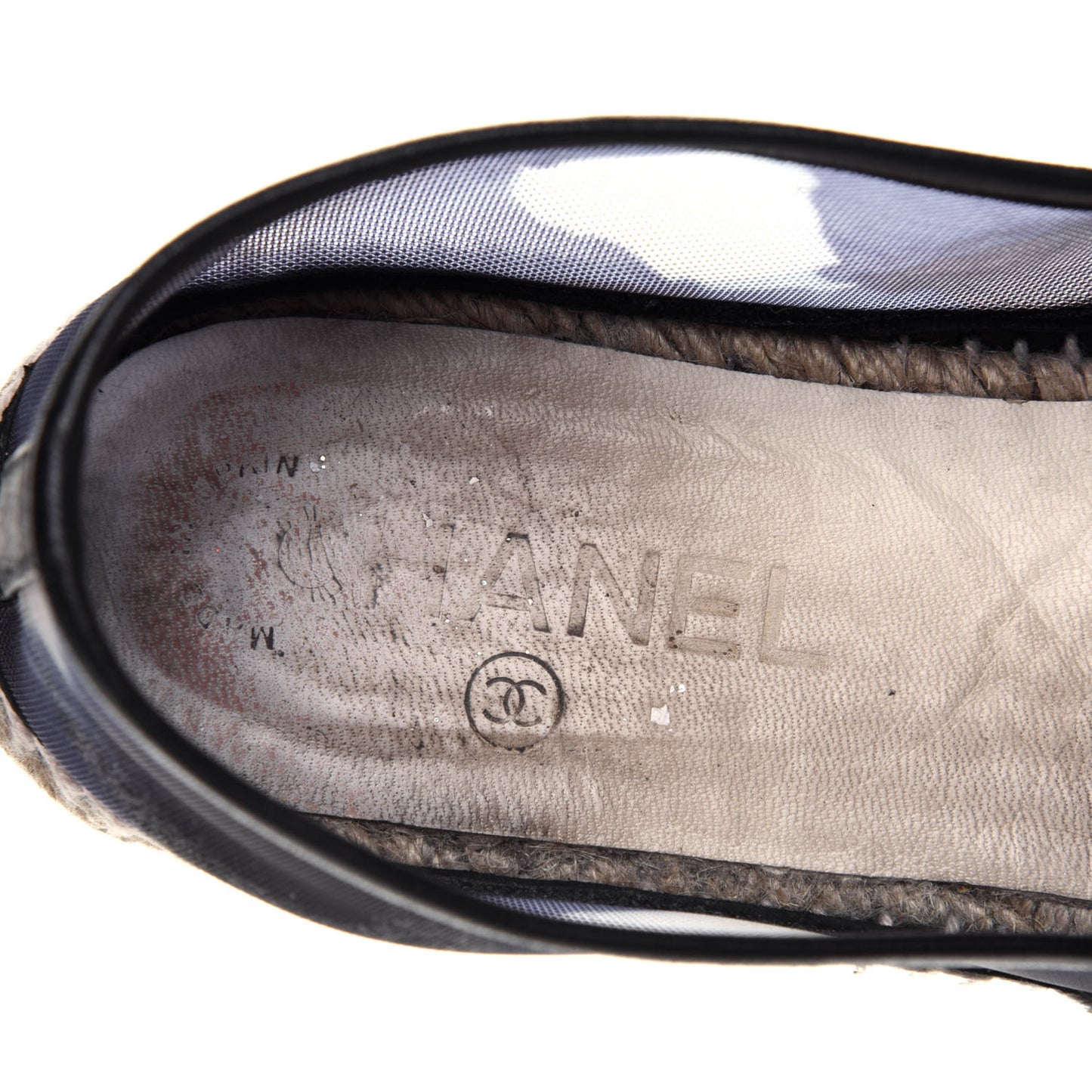 Mesh Lambskin Check Print CC Espadrilles 37 Blue Black White