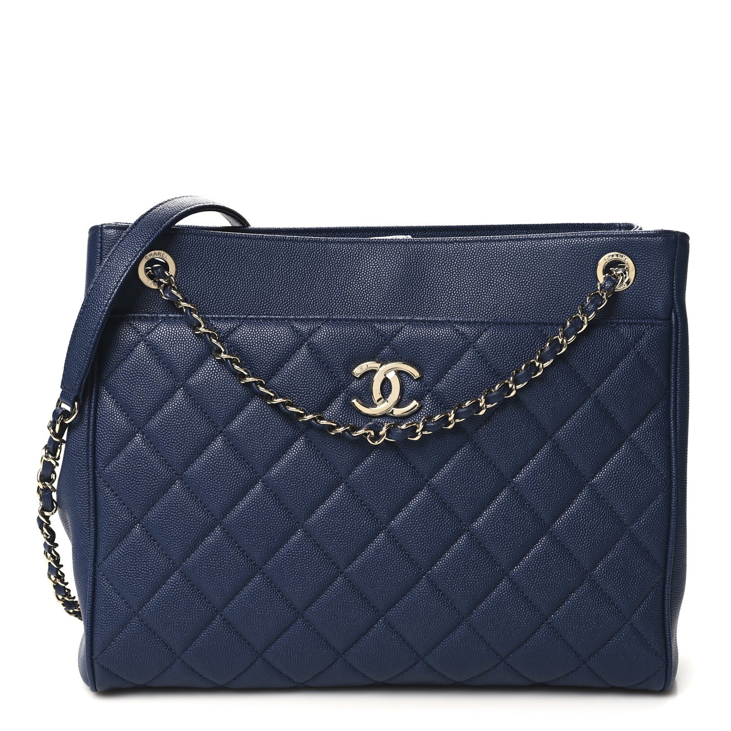 Caviar Quilted In Out Flap Shopping Tote Navy