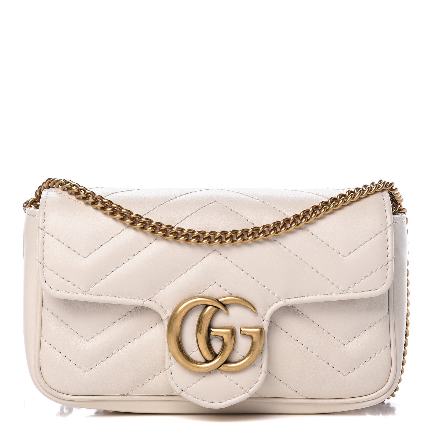 Calfskin Matelasse Super Mini GG Marmont Shoulder Bag White