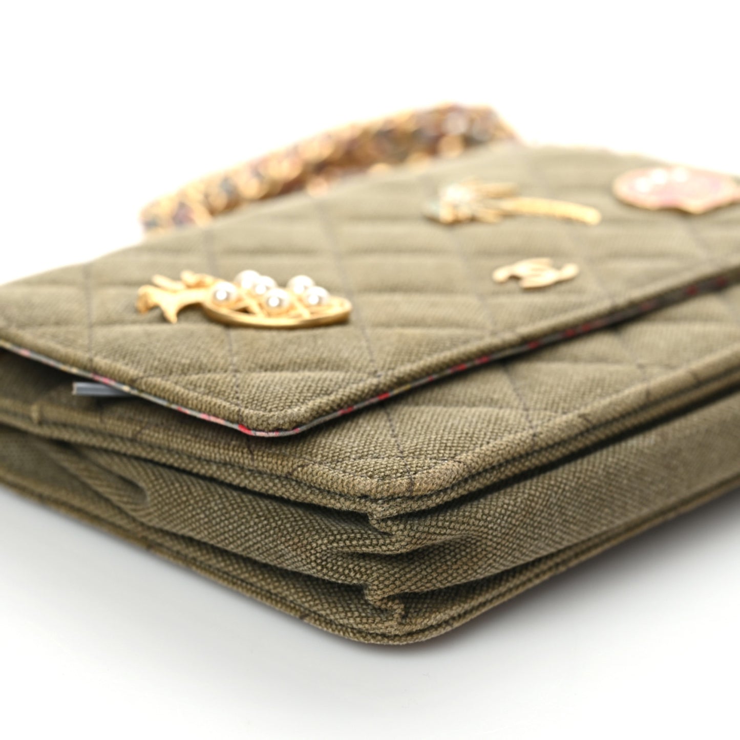 Canvas Quilted Coco Cuba Charms Wallet On Chain WOC Khaki